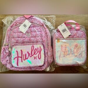 Hurley Flip Sequin Pocket Backpack & Lunch Bag Set, Peony Pink NEW